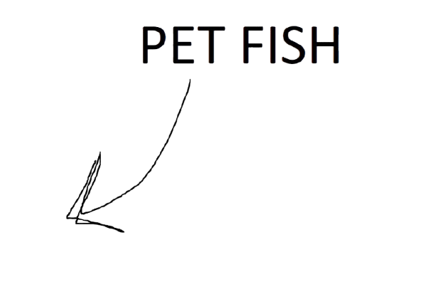 Pet fish is written with an image of an arrow pointing left
